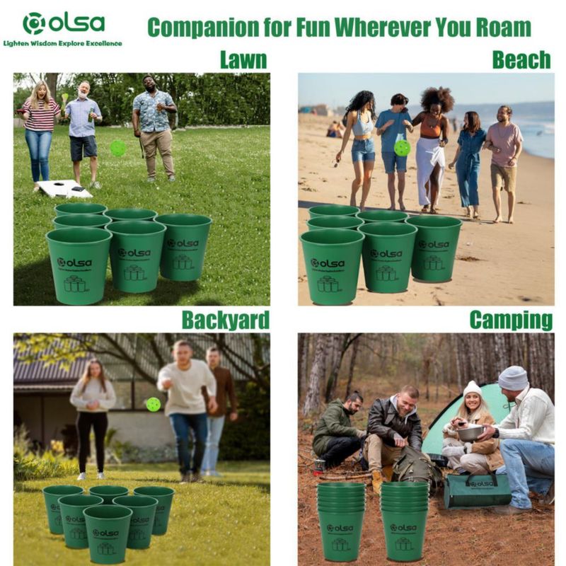 Olsa Yard Pong Juegos al Aire Libre - Set de 12 Cubos Verdes para Cerveza - Verde