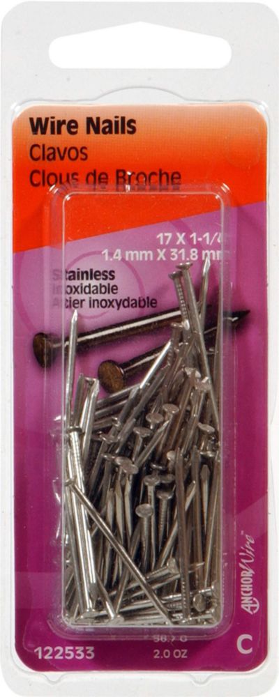 Uñas de alambre Hillman de acero inoxidable 17GA 32 cm