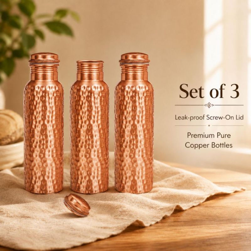 Botella de cobre de 950 ml The Wooden Town – Pack de 3