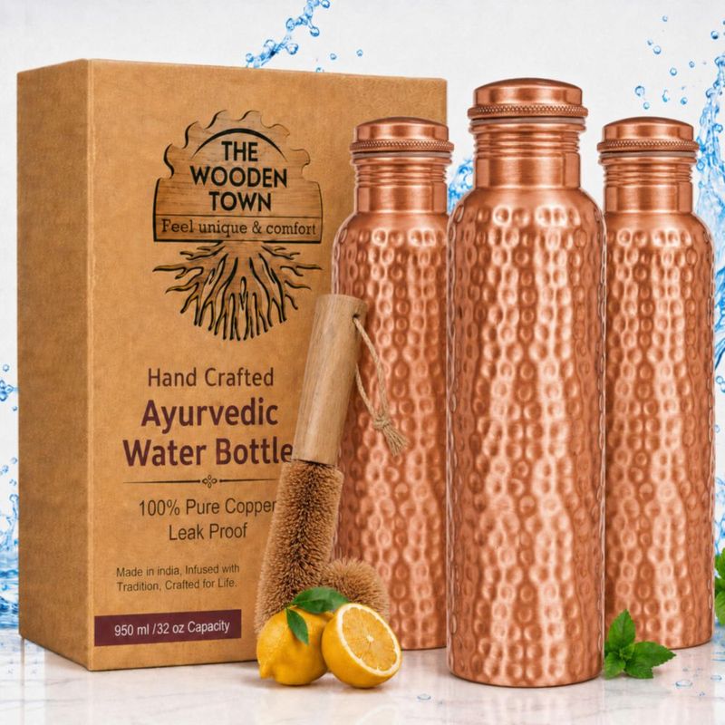 Botella de cobre de 950 ml The Wooden Town – Pack de 3