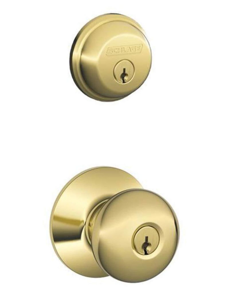 Pomo de puerta y cerrojo SCHLAGE Plymouth latón brillante 44 mm