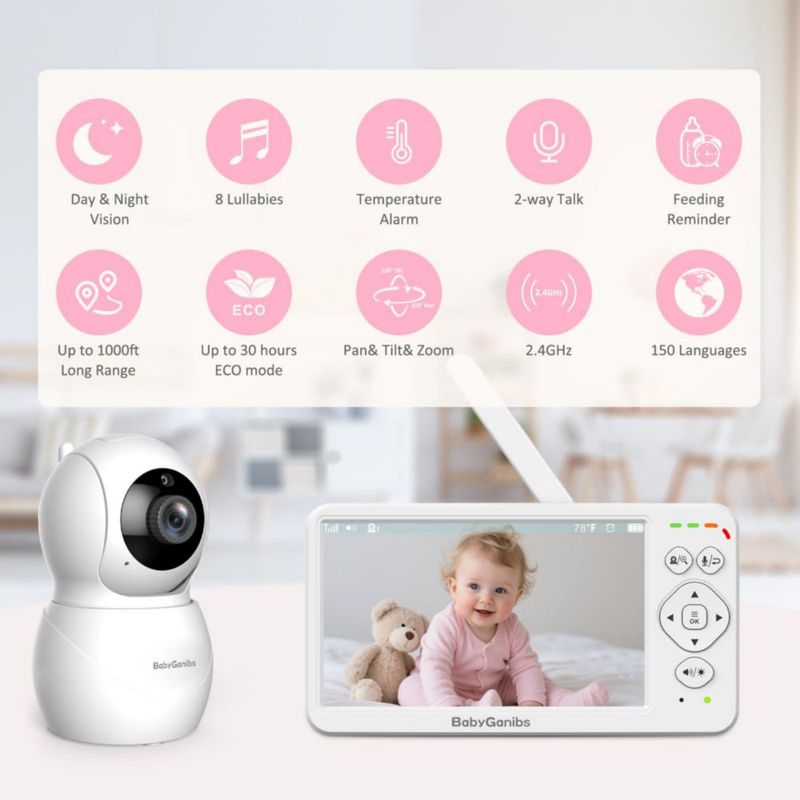 Monitor de bebé Baby Ganibs con pantalla de 15 cm sin Wi‑Fi