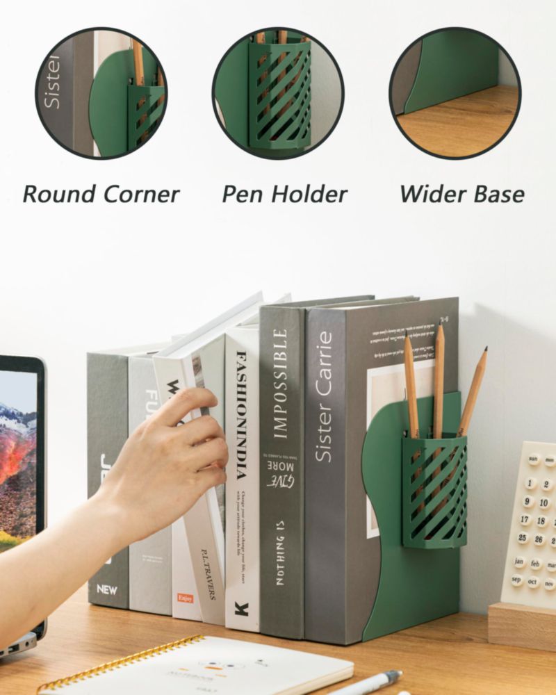 Separador de libros Kingsmile ajustable 10-50 cm verde con porta lápiz