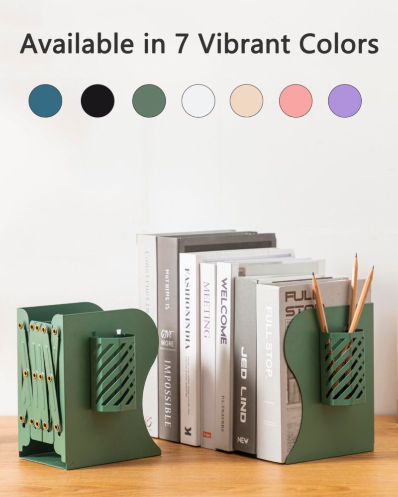 Separador de libros Kingsmile ajustable 10-50 cm verde con porta lápiz