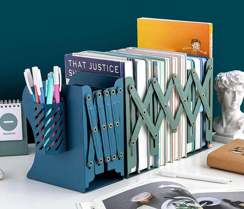 Separador de libros Kingsmile ajustable 10-50 cm verde con porta lápiz