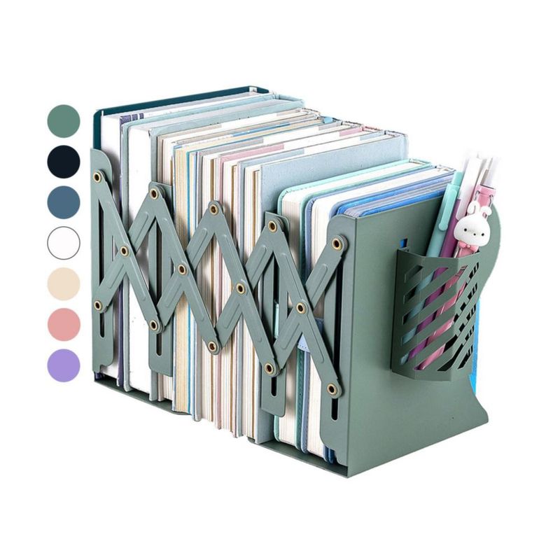 Separador de libros Kingsmile ajustable 10-50 cm verde con porta lápiz