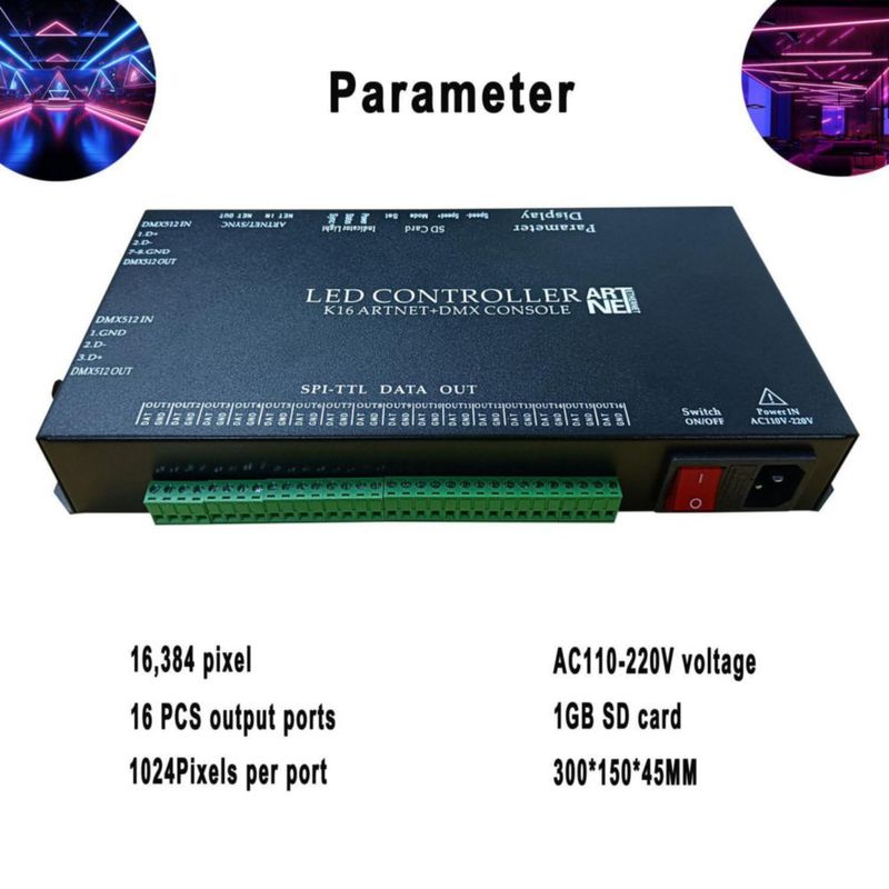 Controlador LED direccionable AUTUNEER 16 puertos 16384 píxeles K16 110V-220V
