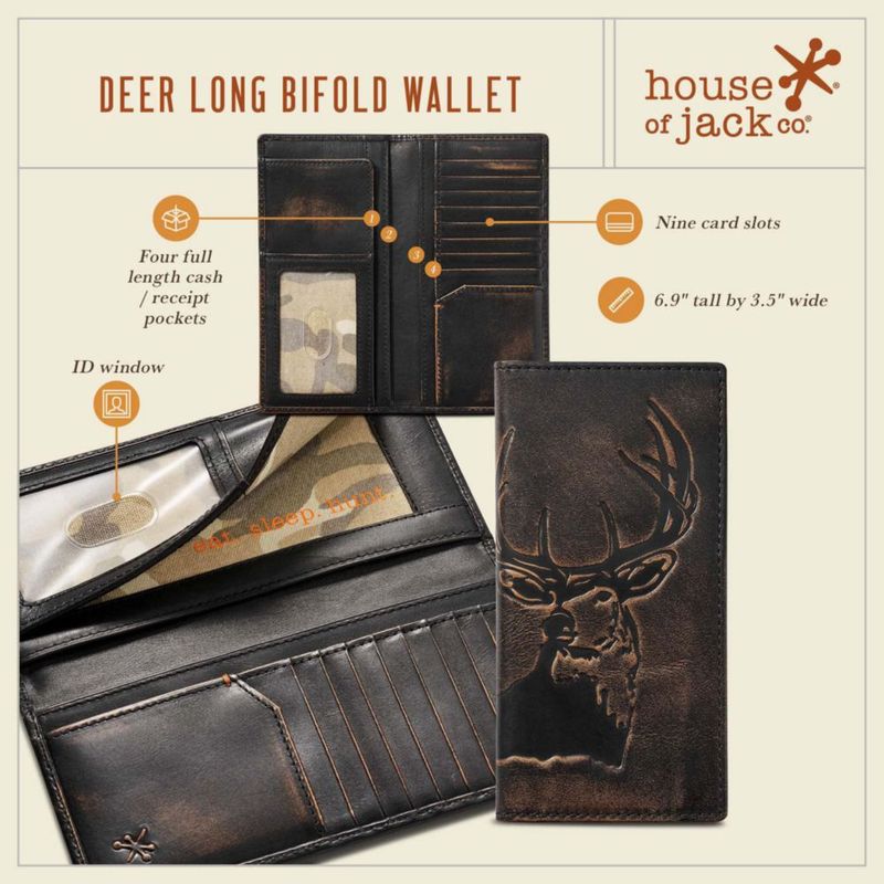 Billetera House of Jack Co. 18 cm Bifold de Ciervo Negra