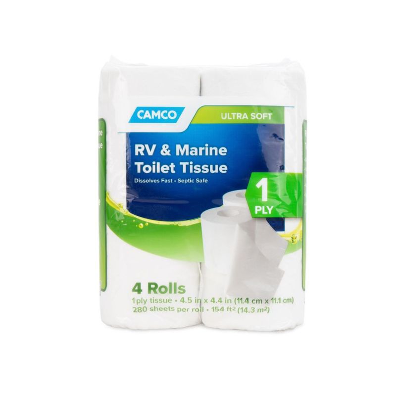 Papel higiénico Camco 4 rollos 1 capa seguro para vehículos sépticos