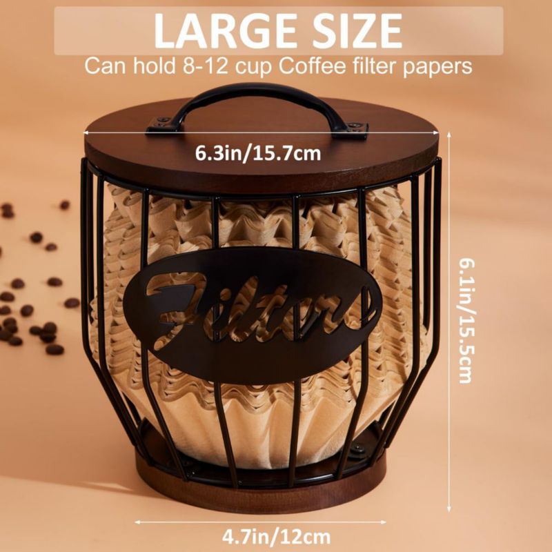 Soporte de filtro de café Yangbaga para 8-12 tazas con tapa de madera negro