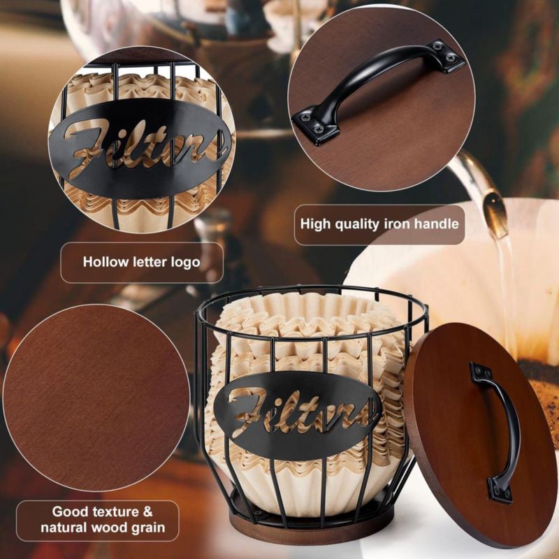 Soporte de filtro de café Yangbaga para 8-12 tazas con tapa de madera negro