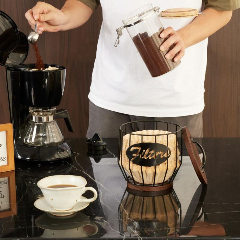 Soporte de filtro de café Yangbaga para 8-12 tazas con tapa de madera negro