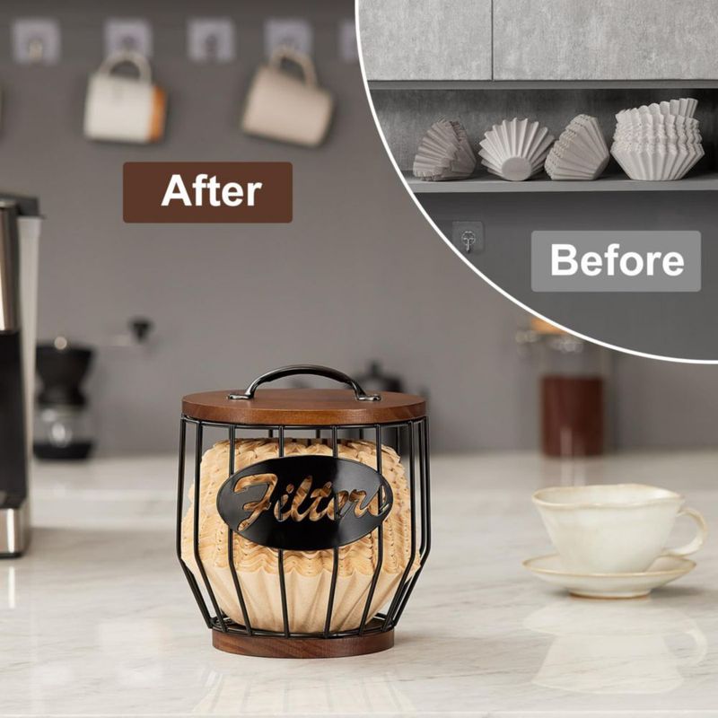 Soporte de filtro de café Yangbaga para 8-12 tazas con tapa de madera negro