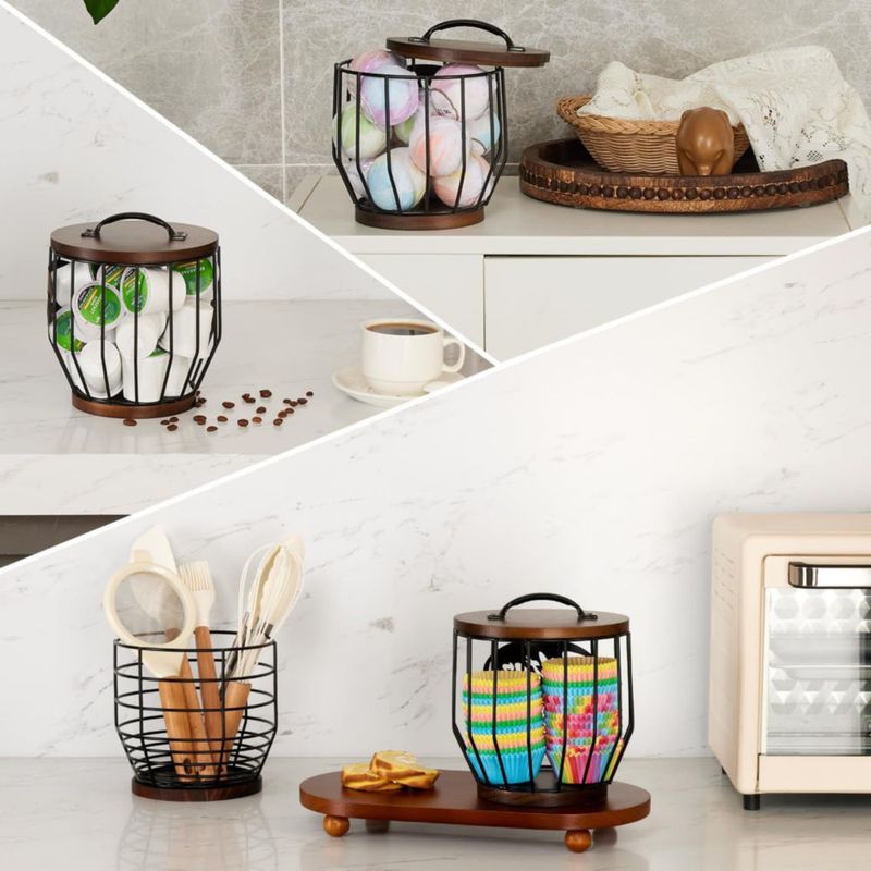 Soporte de filtro de café Yangbaga para 8-12 tazas con tapa de madera negro