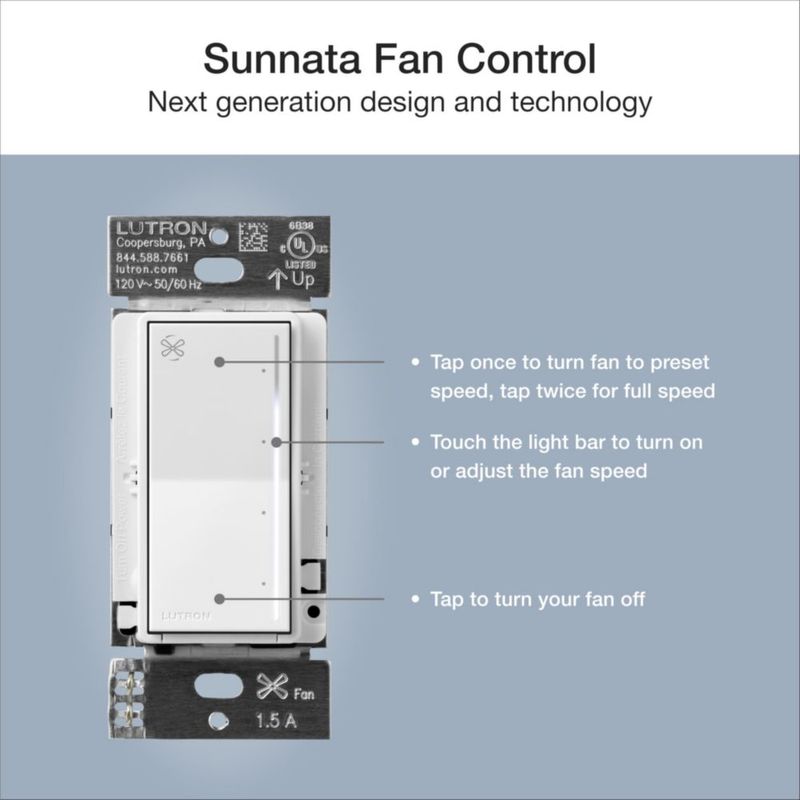 Control de Ventilador Lutron ST-FSQ-N-WH 15 A 120 V Blanco