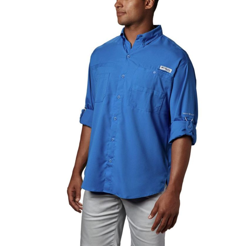 Camisa Columbia PFG Tamiami II de manga larga azul vivo para hombre