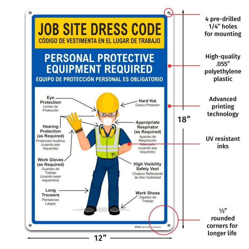 Señal de Seguridad BRIMAR 30x46 cm Bilingüe para Sitio de Trabajo – EPP