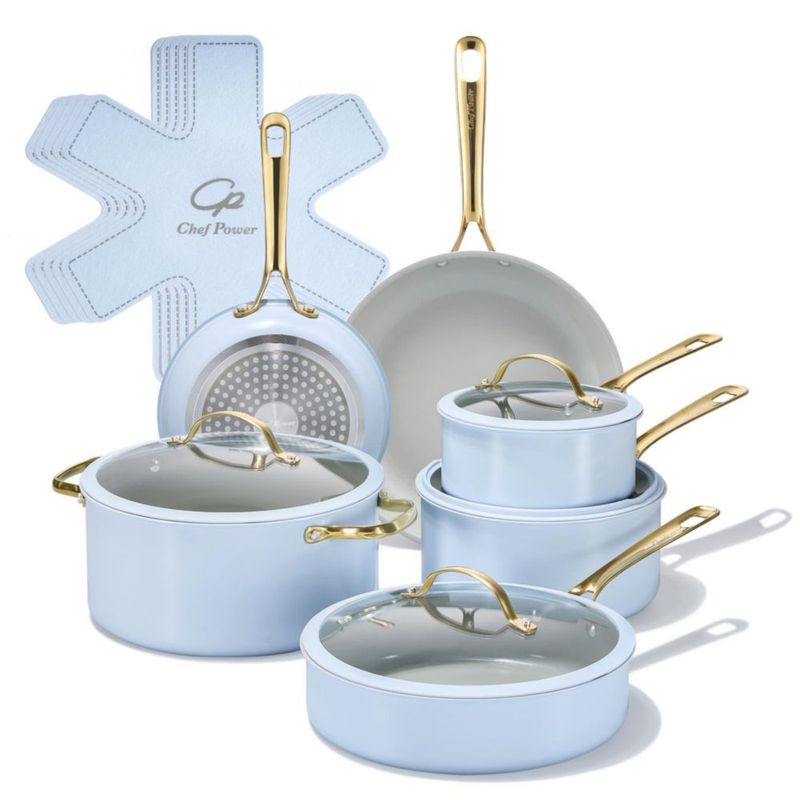 Juego de utensilios de cocina Chef Power 15 piezas antiadherente azul claro