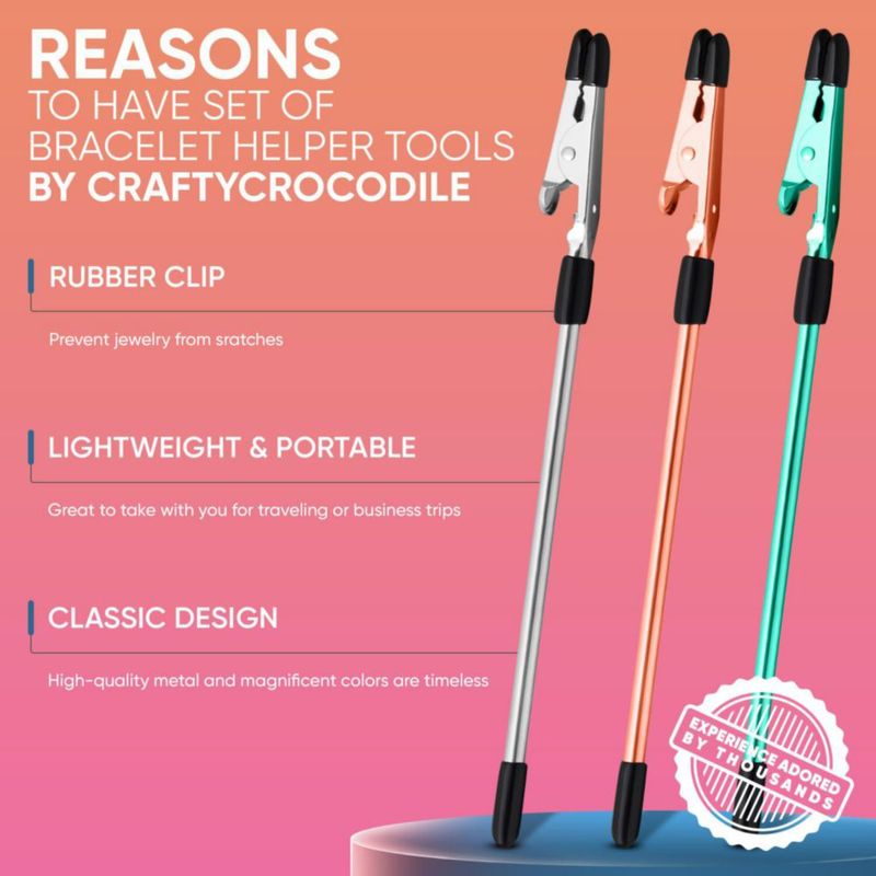 Juego de 3 Herramientas para Pulseras CraftyCrocodile – Plateado Rosa y Verde Azulado