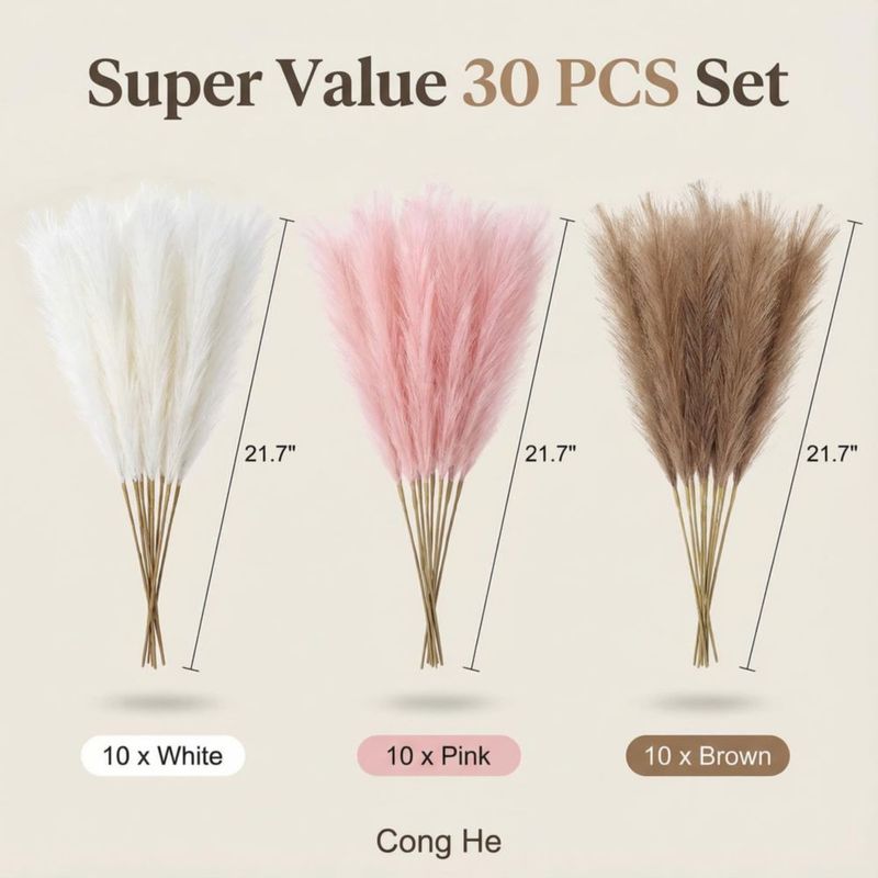 Hierba de Pampas Cong He 55 cm 30 piezas Tricolor