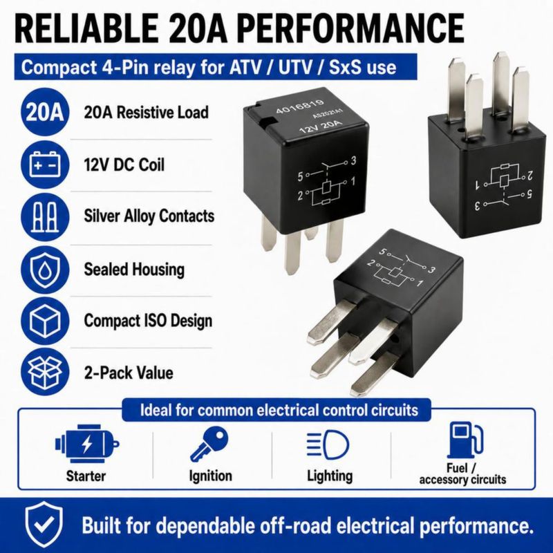 Relé Casalytics 12VDC 20A de 4 pines (paquete de 2)