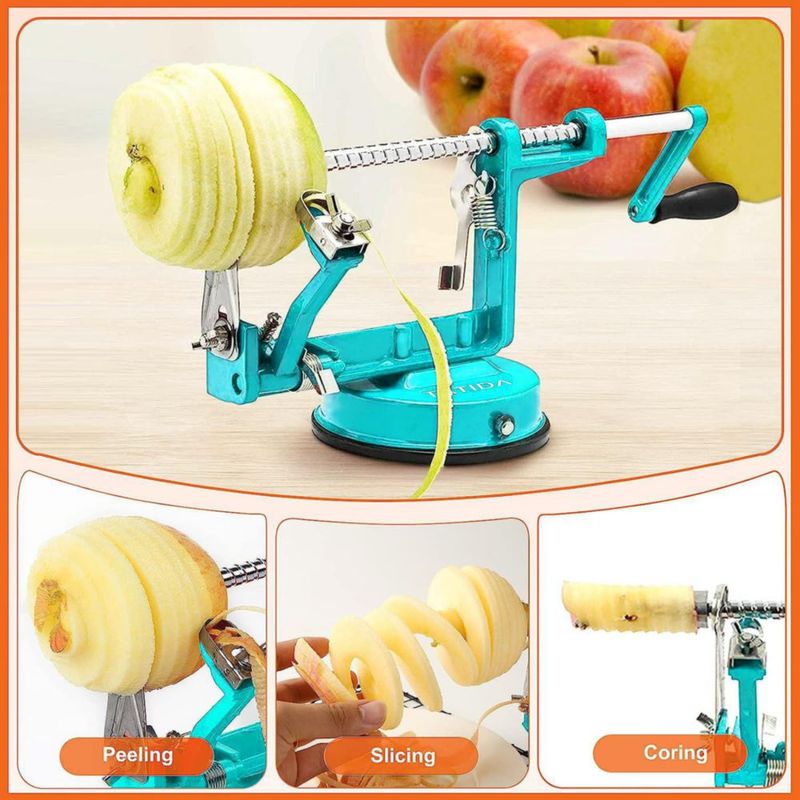 Pelador de manzanas tatida Apple azul de hierro fundido cromado