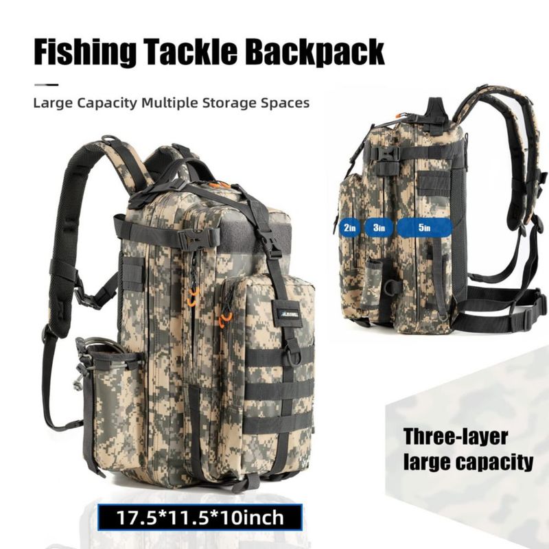 Mochila BLISSWILL 44x30x25 cm Impermeable con Soporte para Caña