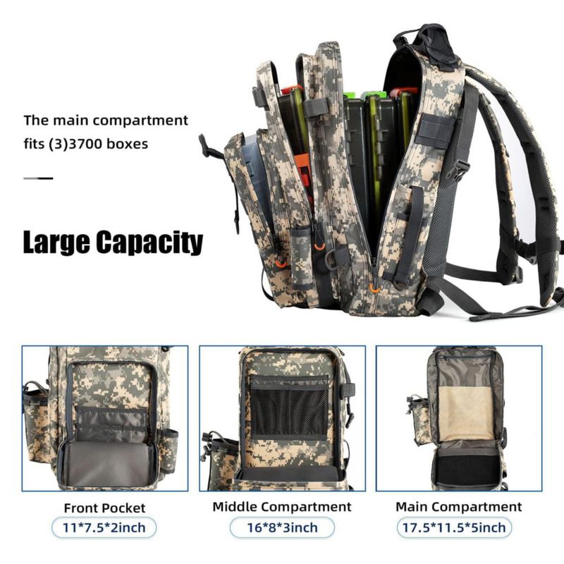Mochila BLISSWILL 44x30x25 cm Impermeable con Soporte para Caña