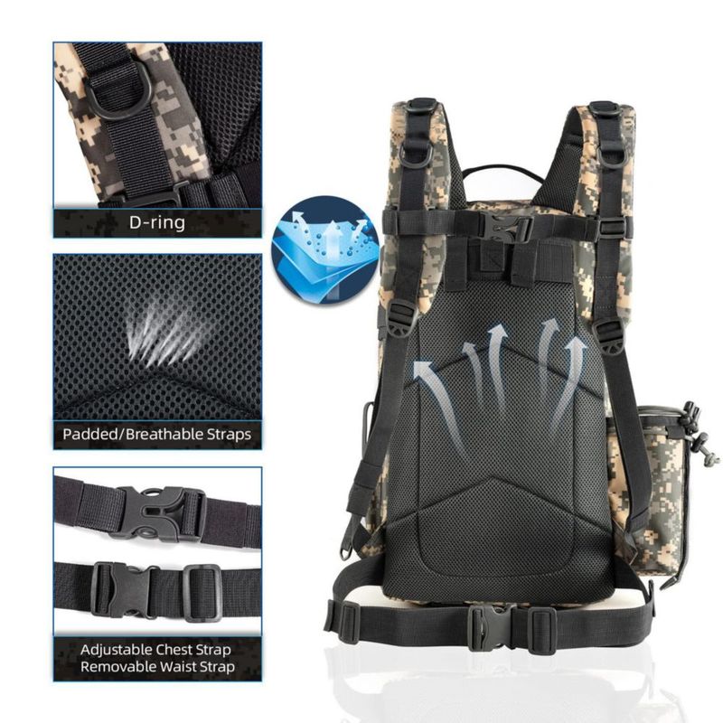 Mochila BLISSWILL 44x30x25 cm Impermeable con Soporte para Caña