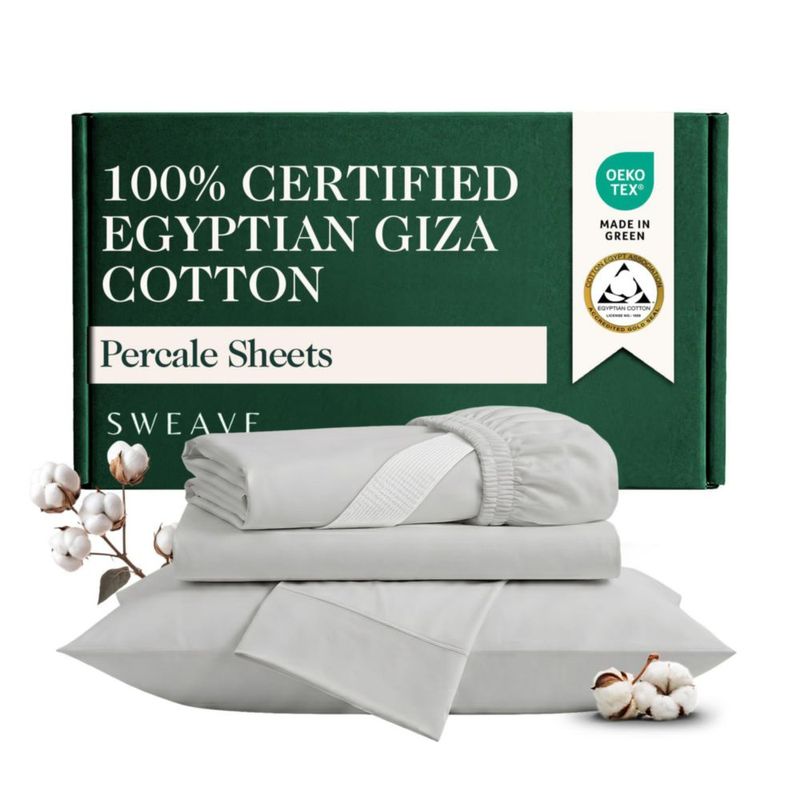 Juego de sábanas Sweave Twin de algodón percal gris claro – 3 piezas