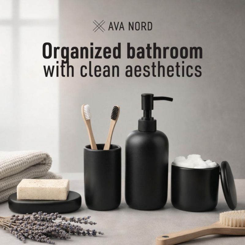 Juego de baño Ava Nord 4 piezas negro cerámico moderno