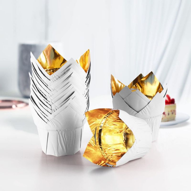 Cápsulas para cupcakes PARTYHIPPO 100 unidades estilo tulipán dorado