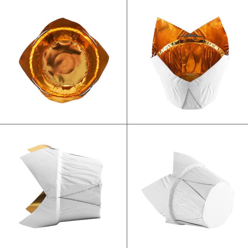 Cápsulas para cupcakes PARTYHIPPO 100 unidades estilo tulipán dorado