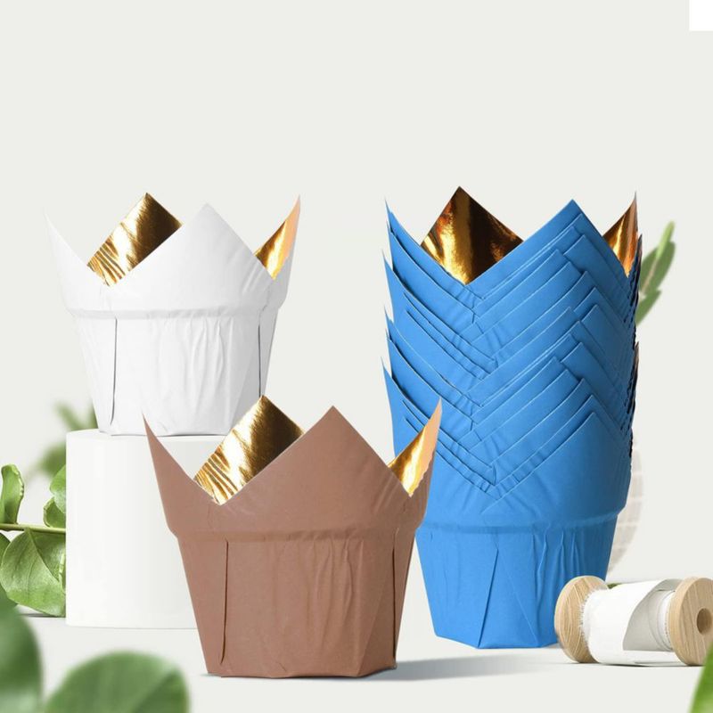 Cápsulas para cupcakes PARTYHIPPO 100 unidades estilo tulipán dorado