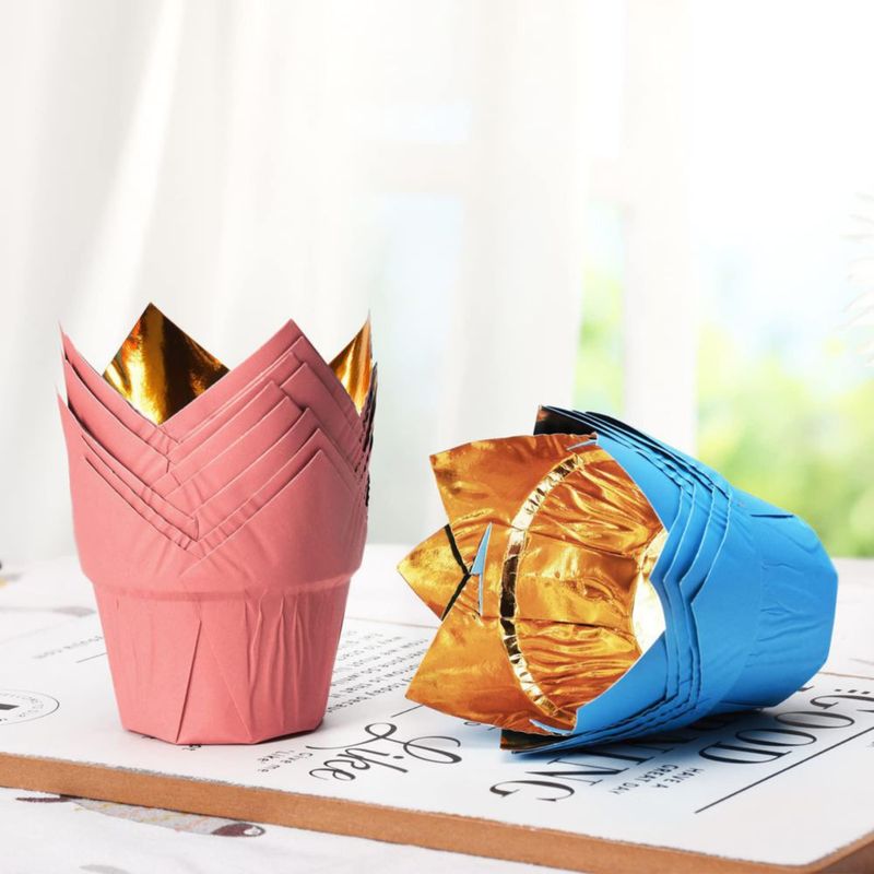 Cápsulas para cupcakes PARTYHIPPO 100 unidades estilo tulipán dorado