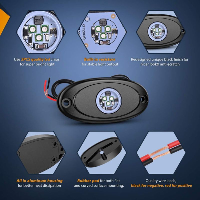 Luces LED tipo roca Nilight 6 piezas impermeables azul