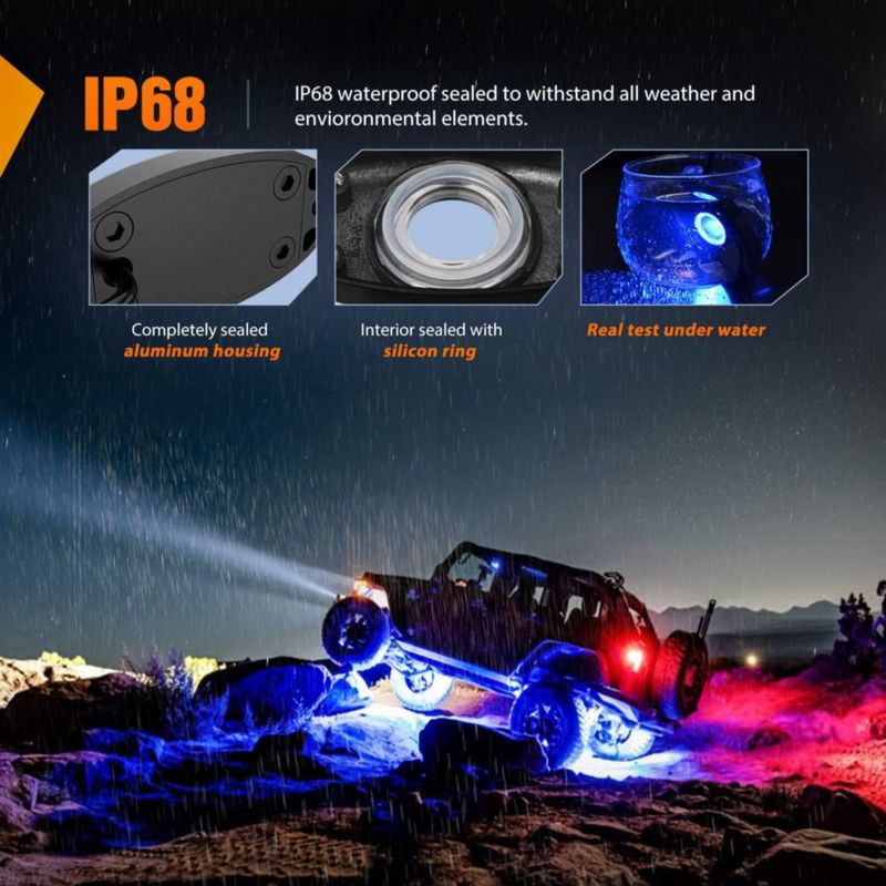 Luces LED tipo roca Nilight 6 piezas impermeables azul