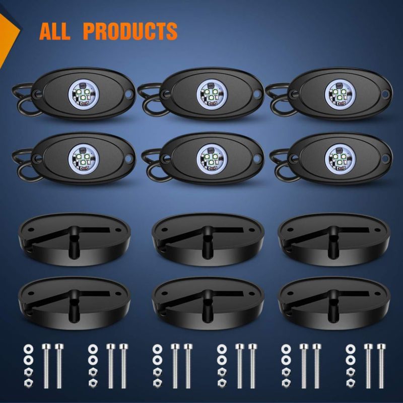 Luces LED tipo roca Nilight 6 piezas impermeables azul