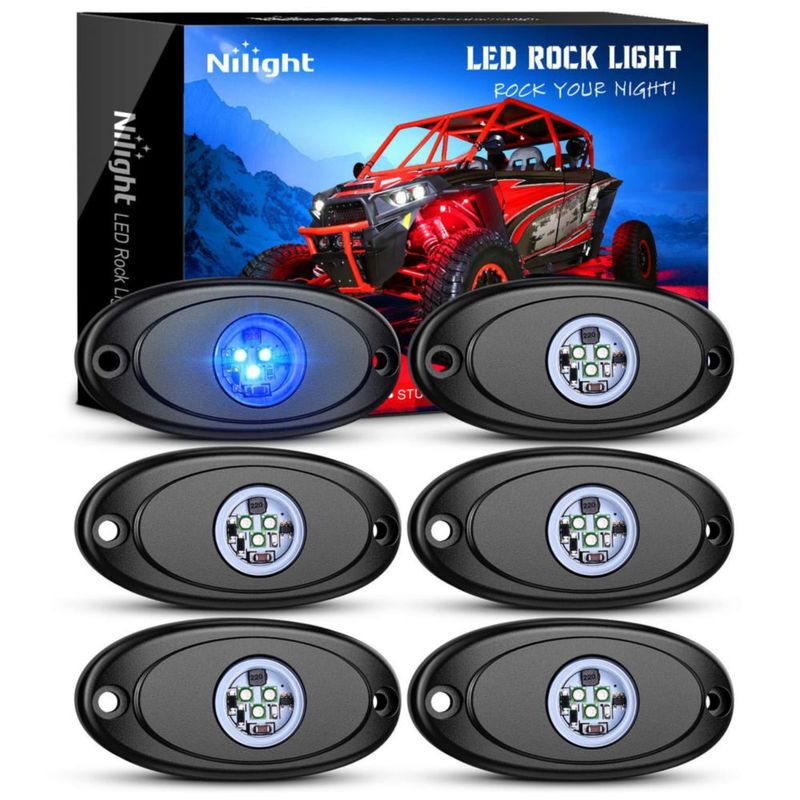 Luces LED tipo roca Nilight 6 piezas impermeables azul