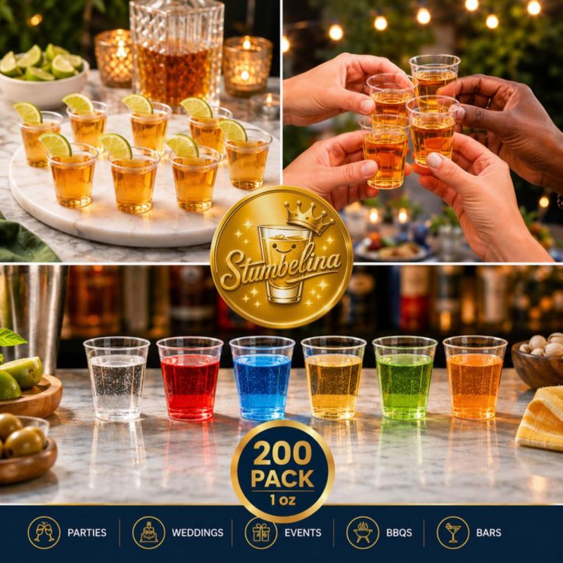 Vasos de chupito Stumbelina 200 uds 30 ml transparentes de plástico desechables