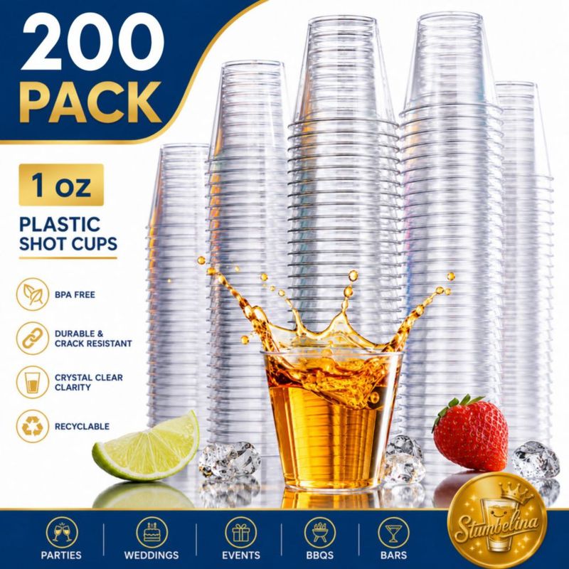 Vasos de chupito Stumbelina 200 uds 30 ml transparentes de plástico desechables
