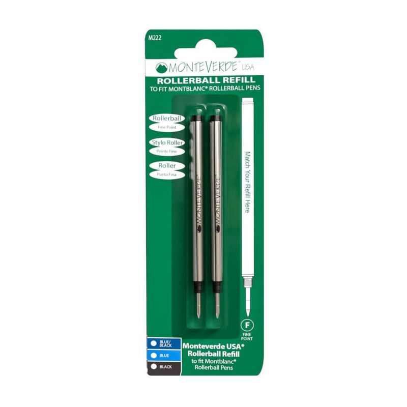 Monteverde Recambio Rollerball para Montblanc Punta Fina Negro Pack de 2