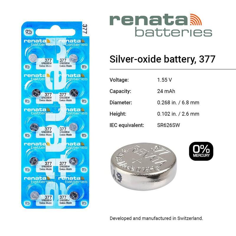 Batería Renata 377 SR626SW 155 V Óxido de Plata (2 unidades)