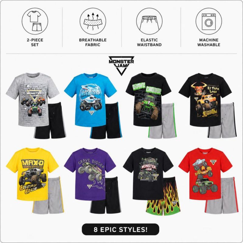Conjunto Monster Jam para niño de 2 piezas (camiseta y shorts) Grave Digger