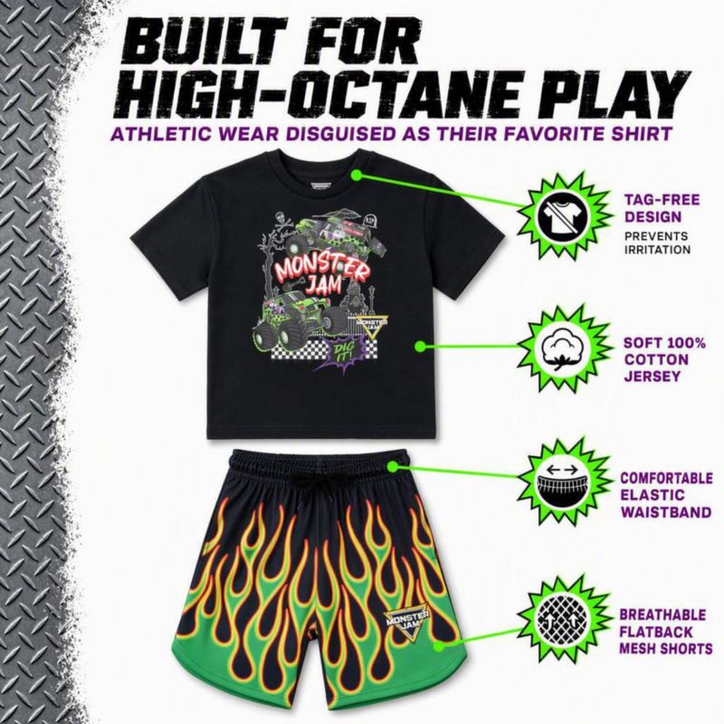 Conjunto Monster Jam para niño de 2 piezas (camiseta y shorts) Grave Digger