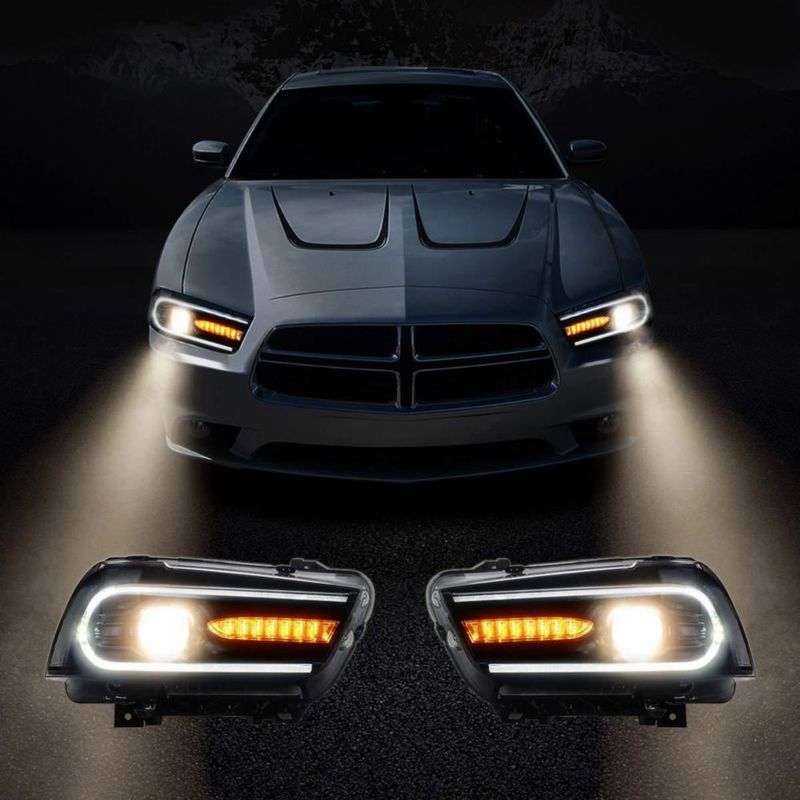Faros delanteros LED secuenciales YUANZHENG para Dodge Charger 2011‑2014