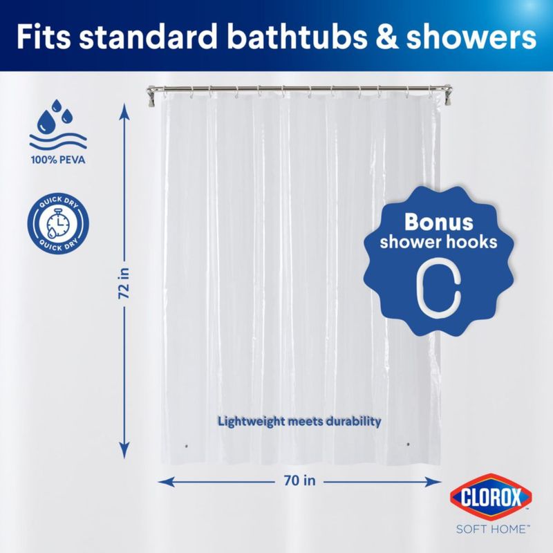Forro de cortina de ducha Clorox 178 cm x 183 cm Transparente 1 unidad