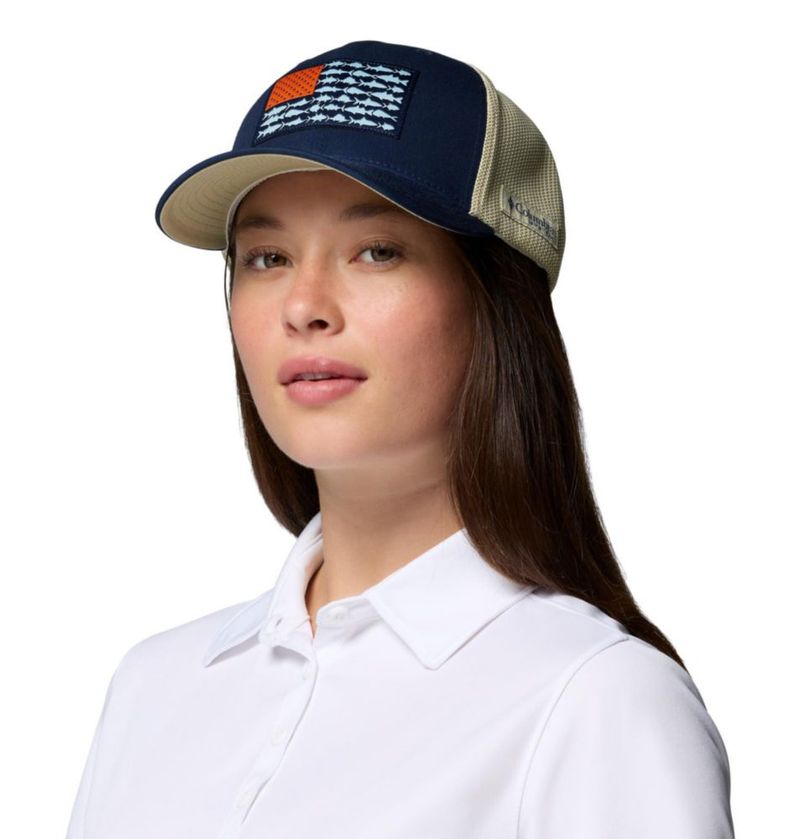Gorra Columbia PFG con bandera de pez y malla
