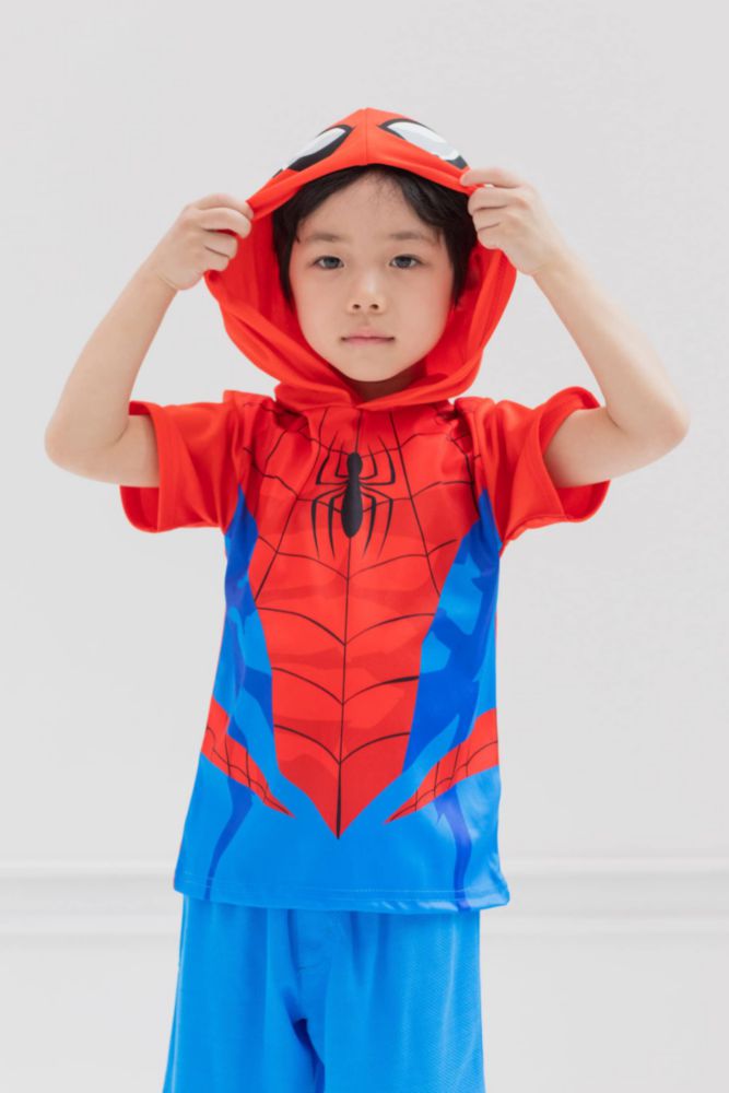 Conjunto de camiseta con capucha y pantalón corto Marvel Spider-Man para niños pequeños