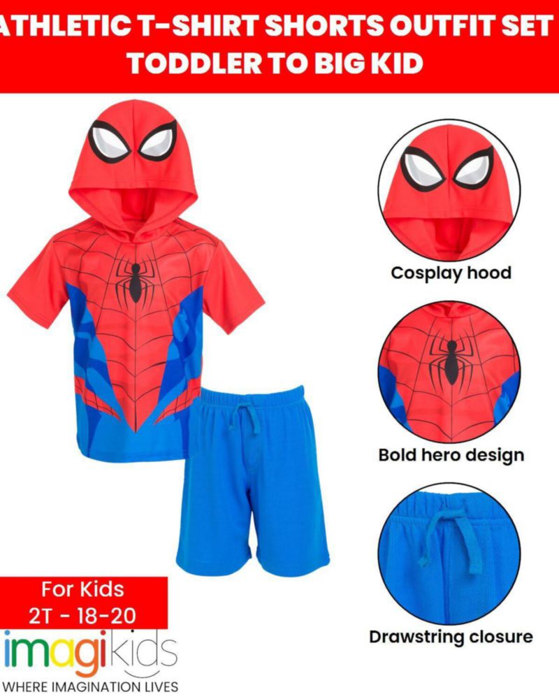 Conjunto de camiseta con capucha y pantalón corto Marvel Spider-Man para niños pequeños